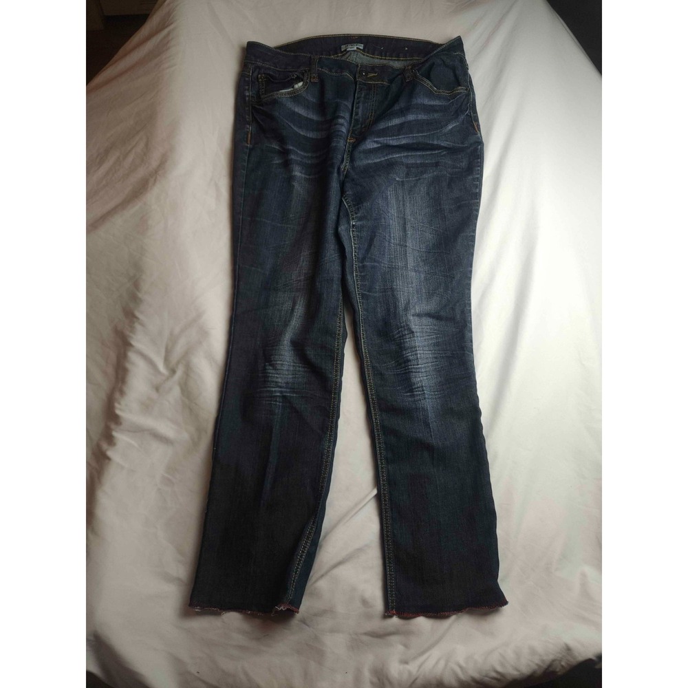 Cato Bootcut Jeans Womens Size 16 Blue Denim Stretch Dark Wash Raw Hem Pockets